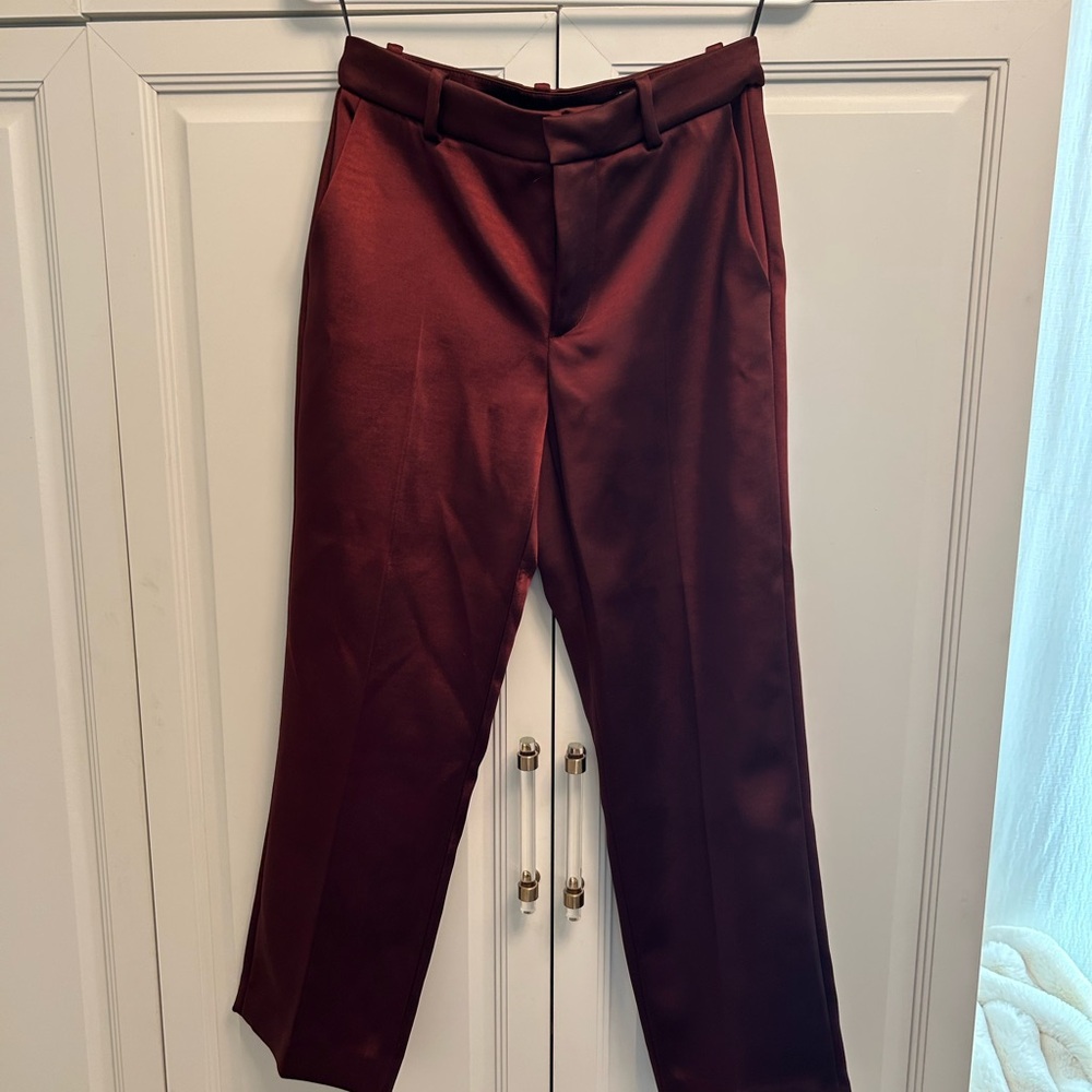 Zara Burgundy Satin Women's Pants